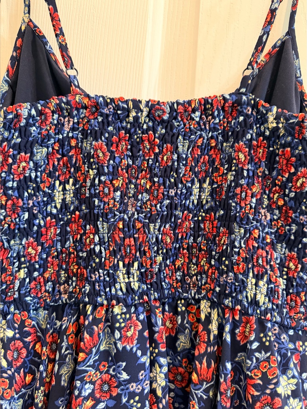 Xhilaration Navy Floral Boho Mini Dress Tassel Tie Smocked Pockets XS - Picture 12 of 16
